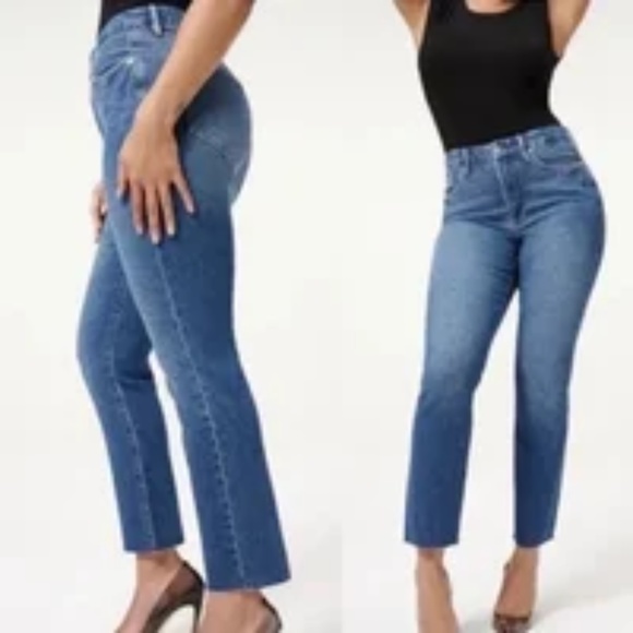 NWT  Good American Good Classic Raw Hem Jeans in Blue 940 Size 4 - Picture 1 of 6